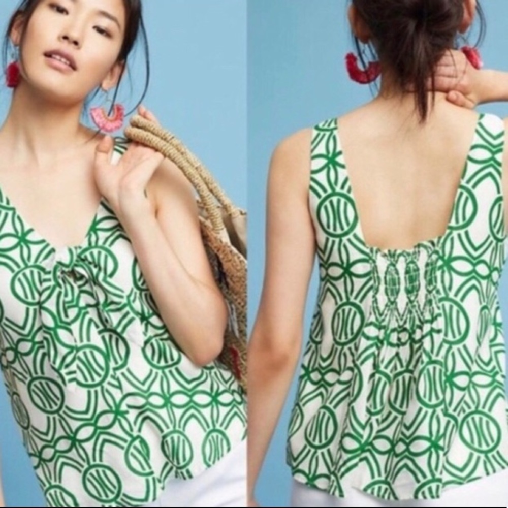 Anthropologie Maeve Verena Green Print Top